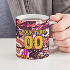 Personalised Brisbane Broncos Rugby Ceramic Mug Aboriginal Art Style Pink And Gold Patterned Graphics