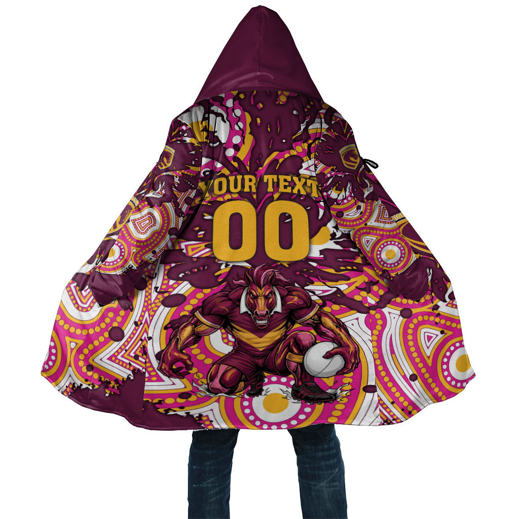 Personalised Brisbane Broncos Rugby Cloak Aboriginal Art Style Pink And Gold Patterned Graphics