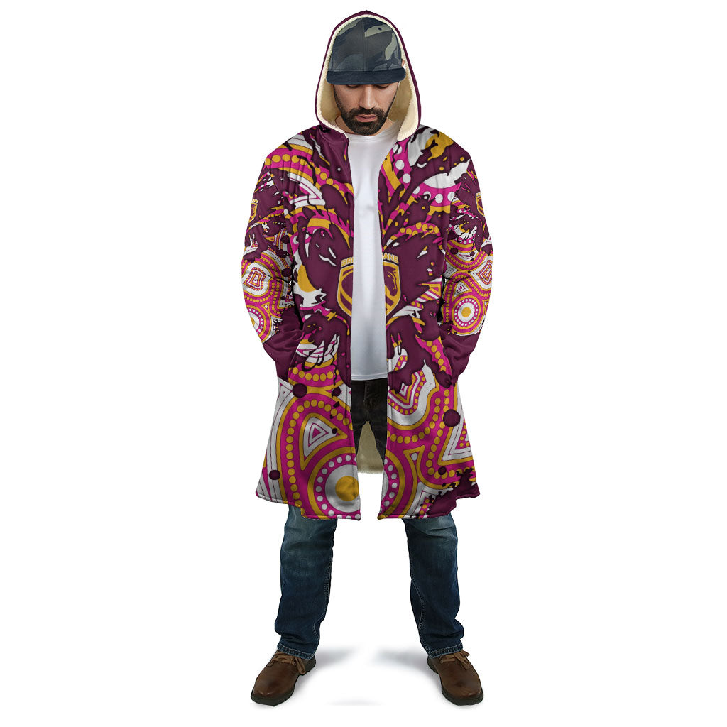 Personalised Brisbane Broncos Rugby Cloak Aboriginal Art Style Pink And Gold Patterned Graphics