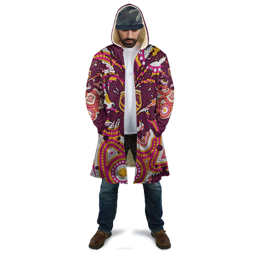 Personalised Brisbane Broncos Rugby Cloak Aboriginal Art Style Pink And Gold Patterned Graphics