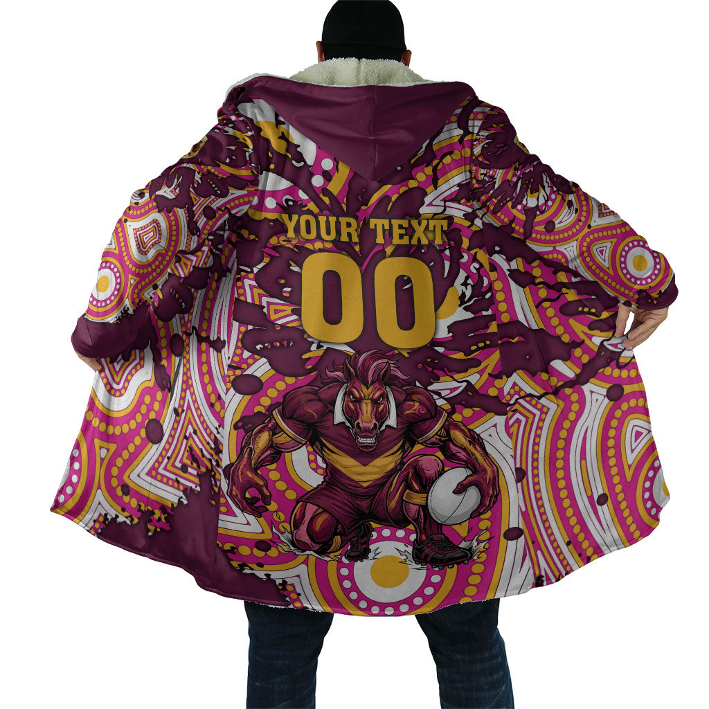 Personalised Brisbane Broncos Rugby Cloak Aboriginal Art Style Pink And Gold Patterned Graphics