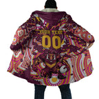 Personalised Brisbane Broncos Rugby Cloak Aboriginal Art Style Pink And Gold Patterned Graphics
