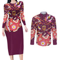 Personalised Brisbane Broncos Rugby Couples Matching Long Sleeve Bodycon Dress and Long Sleeve Button Shirt Aboriginal Art Style Pink And Gold Patterned Graphics