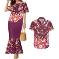 Personalised Brisbane Broncos Rugby Couples Matching Mermaid Dress and Hawaiian Shirt Aboriginal Art Style Pink And Gold Patterned Graphics