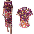Personalised Brisbane Broncos Rugby Couples Matching Puletasi and Hawaiian Shirt Aboriginal Art Style Pink And Gold Patterned Graphics