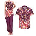 Personalised Brisbane Broncos Rugby Couples Matching Tank Maxi Dress and Hawaiian Shirt Aboriginal Art Style Pink And Gold Patterned Graphics