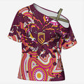Personalised Brisbane Broncos Rugby Cross Shoulder Shirt Aboriginal Art Style Pink And Gold Patterned Graphics