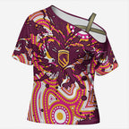 Personalised Brisbane Broncos Rugby Cross Shoulder Shirt Aboriginal Art Style Pink And Gold Patterned Graphics