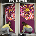 Personalised Brisbane Broncos Rugby Door Cover Aboriginal Art Style Pink And Gold Patterned Graphics