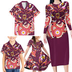 Personalised Brisbane Broncos Rugby Family Matching Long Sleeve Bodycon Dress and Hawaiian Shirt Aboriginal Art Style Pink And Gold Patterned Graphics