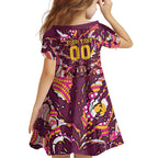 Personalised Brisbane Broncos Rugby Family Matching Long Sleeve Bodycon Dress and Hawaiian Shirt Aboriginal Art Style Pink And Gold Patterned Graphics