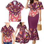 Personalised Brisbane Broncos Rugby Family Matching Mermaid Dress and Hawaiian Shirt Aboriginal Art Style Pink And Gold Patterned Graphics