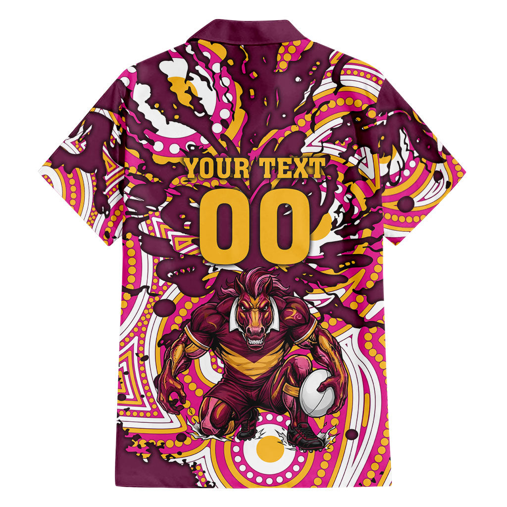 Personalised Brisbane Broncos Rugby Family Matching Mermaid Dress and Hawaiian Shirt Aboriginal Art Style Pink And Gold Patterned Graphics