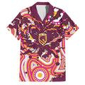 Personalised Brisbane Broncos Rugby Family Matching Off The Shoulder Long Sleeve Dress and Hawaiian Shirt Aboriginal Art Style Pink And Gold Patterned Graphics