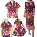 Personalised Brisbane Broncos Rugby Family Matching Puletasi and Hawaiian Shirt Aboriginal Art Style Pink And Gold Patterned Graphics