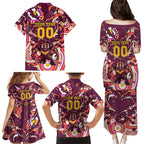 Personalised Brisbane Broncos Rugby Family Matching Puletasi and Hawaiian Shirt Aboriginal Art Style Pink And Gold Patterned Graphics
