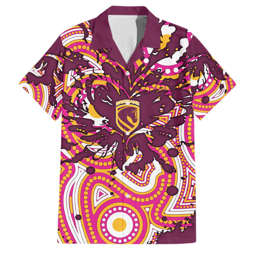 Personalised Brisbane Broncos Rugby Family Matching Puletasi and Hawaiian Shirt Aboriginal Art Style Pink And Gold Patterned Graphics