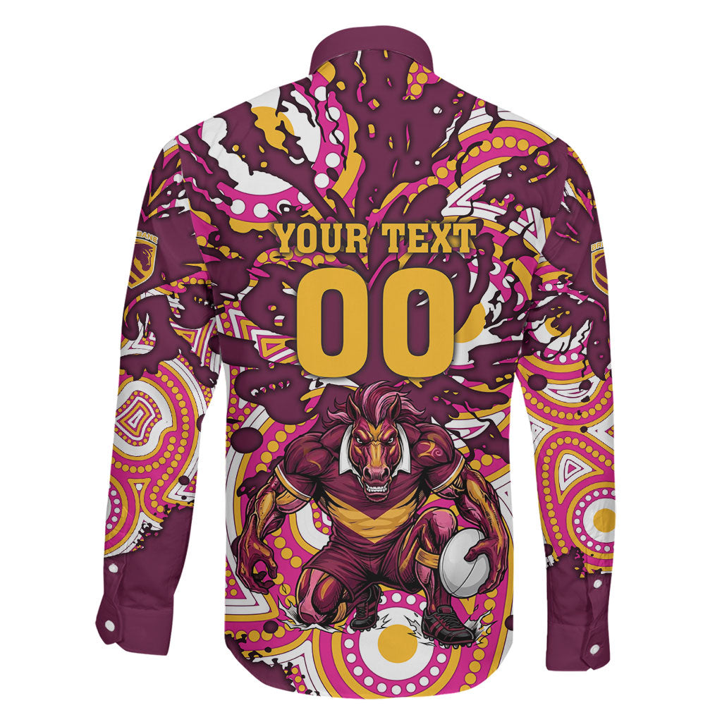 Personalised Brisbane Broncos Rugby Family Matching Puletasi and Hawaiian Shirt Aboriginal Art Style Pink And Gold Patterned Graphics