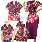 Personalised Brisbane Broncos Rugby Family Matching Short Sleeve Bodycon Dress and Hawaiian Shirt Aboriginal Art Style Pink And Gold Patterned Graphics