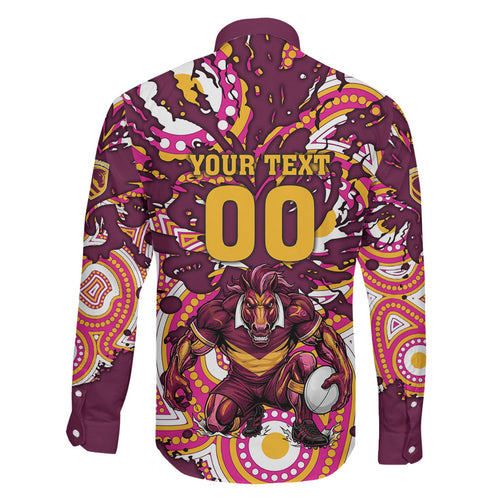 Personalised Brisbane Broncos Rugby Family Matching Short Sleeve Bodycon Dress and Hawaiian Shirt Aboriginal Art Style Pink And Gold Patterned Graphics