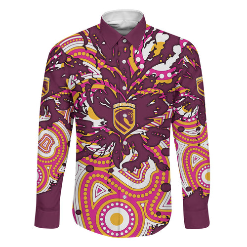 Personalised Brisbane Broncos Rugby Family Matching Summer Maxi Dress and Hawaiian Shirt Aboriginal Art Style Pink And Gold Patterned Graphics