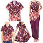 Personalised Brisbane Broncos Rugby Family Matching Tank Maxi Dress and Hawaiian Shirt Aboriginal Art Style Pink And Gold Patterned Graphics