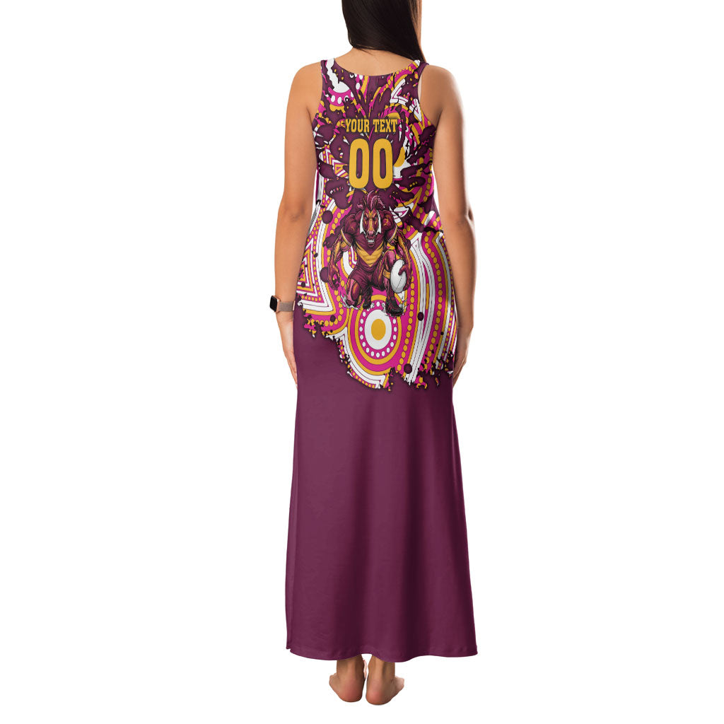 Personalised Brisbane Broncos Rugby Family Matching Tank Maxi Dress and Hawaiian Shirt Aboriginal Art Style Pink And Gold Patterned Graphics
