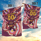 Personalised Brisbane Broncos Rugby Garden Flag Aboriginal Art Style Pink And Gold Patterned Graphics