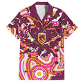 Personalised Brisbane Broncos Rugby Hawaiian Shirt Aboriginal Art Style Pink And Gold Patterned Graphics