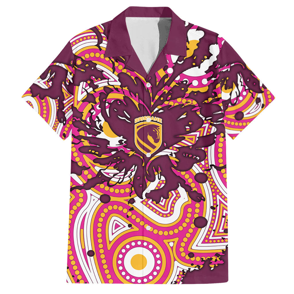 Personalised Brisbane Broncos Rugby Hawaiian Shirt Aboriginal Art Style Pink And Gold Patterned Graphics