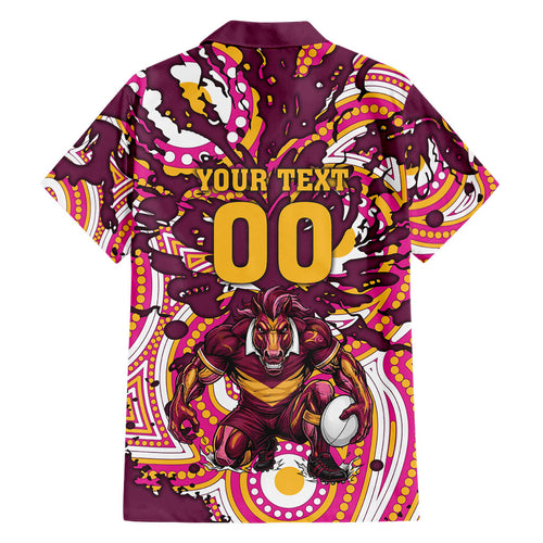 Personalised Brisbane Broncos Rugby Hawaiian Shirt Aboriginal Art Style Pink And Gold Patterned Graphics