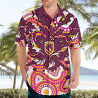 Personalised Brisbane Broncos Rugby Hawaiian Shirt Aboriginal Art Style Pink And Gold Patterned Graphics
