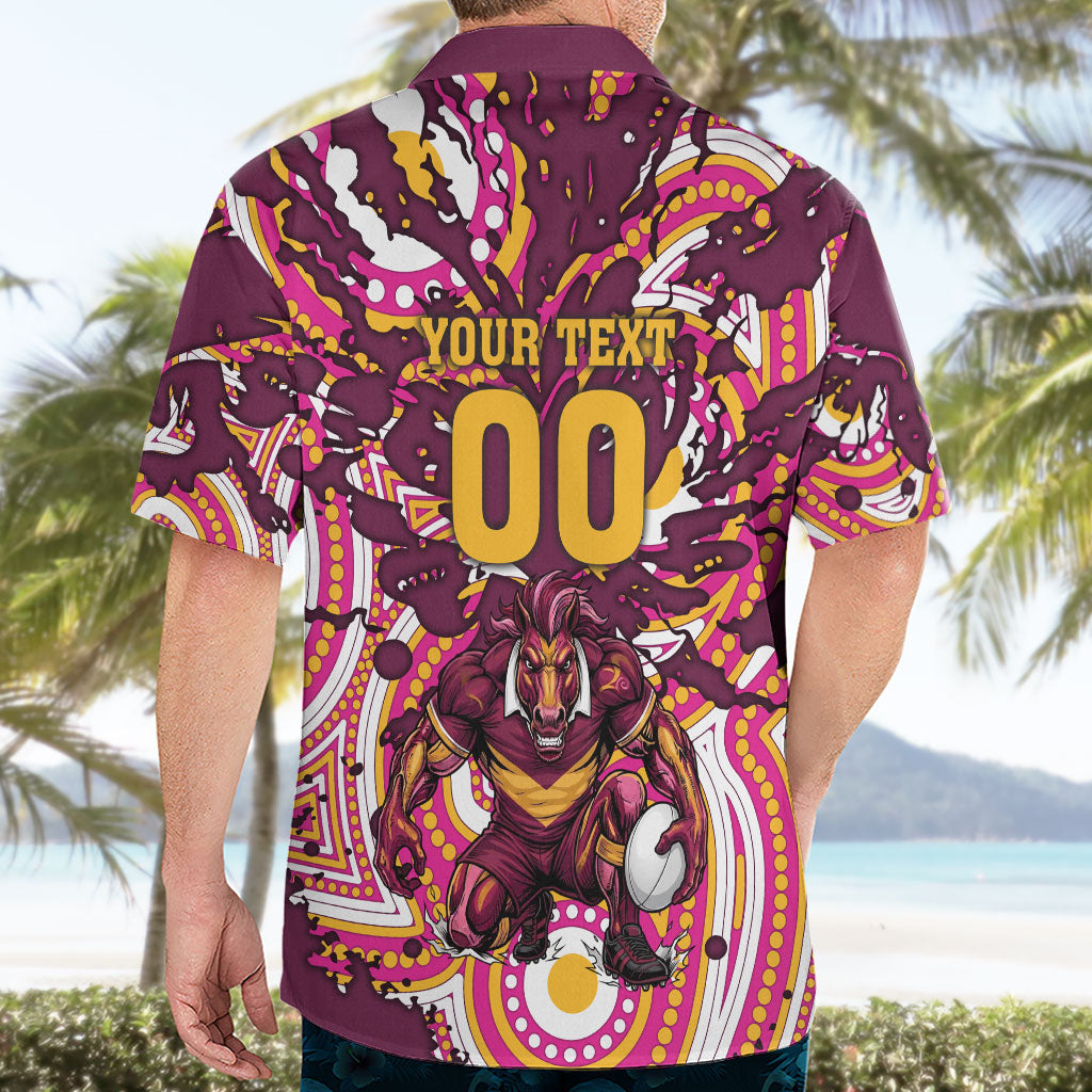 Personalised Brisbane Broncos Rugby Hawaiian Shirt Aboriginal Art Style Pink And Gold Patterned Graphics
