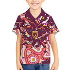 Personalised Brisbane Broncos Rugby Hawaiian Shirt Aboriginal Art Style Pink And Gold Patterned Graphics