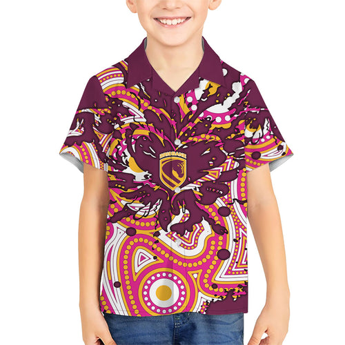 Personalised Brisbane Broncos Rugby Hawaiian Shirt Aboriginal Art Style Pink And Gold Patterned Graphics