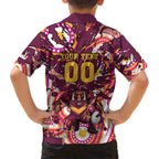 Personalised Brisbane Broncos Rugby Hawaiian Shirt Aboriginal Art Style Pink And Gold Patterned Graphics