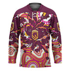 Personalised Brisbane Broncos Rugby Hockey Jersey Aboriginal Art Style Pink And Gold Patterned Graphics