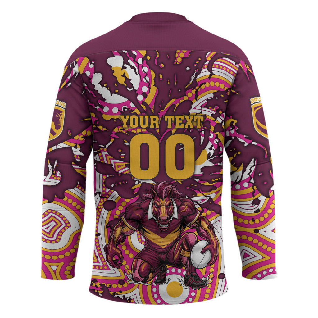 Personalised Brisbane Broncos Rugby Hockey Jersey Aboriginal Art Style Pink And Gold Patterned Graphics