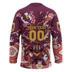 Personalised Brisbane Broncos Rugby Hockey Jersey Aboriginal Art Style Pink And Gold Patterned Graphics
