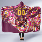 Personalised Brisbane Broncos Rugby Hooded Blanket Aboriginal Art Style Pink And Gold Patterned Graphics