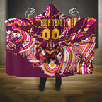 Personalised Brisbane Broncos Rugby Hooded Blanket Aboriginal Art Style Pink And Gold Patterned Graphics