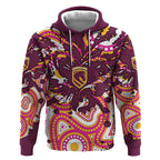 Personalised Brisbane Broncos Rugby Hoodie Aboriginal Art Style Pink And Gold Patterned Graphics