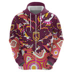 Personalised Brisbane Broncos Rugby Hoodie Aboriginal Art Style Pink And Gold Patterned Graphics