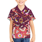 Personalised Brisbane Broncos Rugby Kid Hawaiian Shirt Aboriginal Art Style Pink And Gold Patterned Graphics