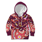 Personalised Brisbane Broncos Rugby Kid Hoodie Aboriginal Art Style Pink And Gold Patterned Graphics