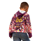 Personalised Brisbane Broncos Rugby Kid Hoodie Aboriginal Art Style Pink And Gold Patterned Graphics