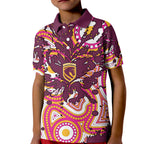 Personalised Brisbane Broncos Rugby Kid Polo Shirt Aboriginal Art Style Pink And Gold Patterned Graphics