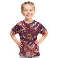 Personalised Brisbane Broncos Rugby Kid T Shirt Aboriginal Art Style Pink And Gold Patterned Graphics