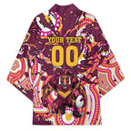 Personalised Brisbane Broncos Rugby Kimono Aboriginal Art Style Pink And Gold Patterned Graphics