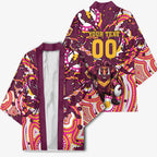 Personalised Brisbane Broncos Rugby Kimono Aboriginal Art Style Pink And Gold Patterned Graphics